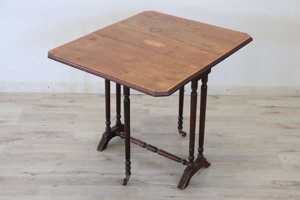 Antique Inlaid Wood Folding and Serving Table, 1880s for
