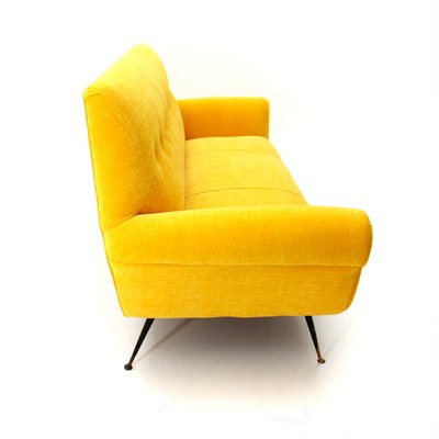 Mid Century Italian Yellow Velvet 3 Seater Sofa 1950s For At