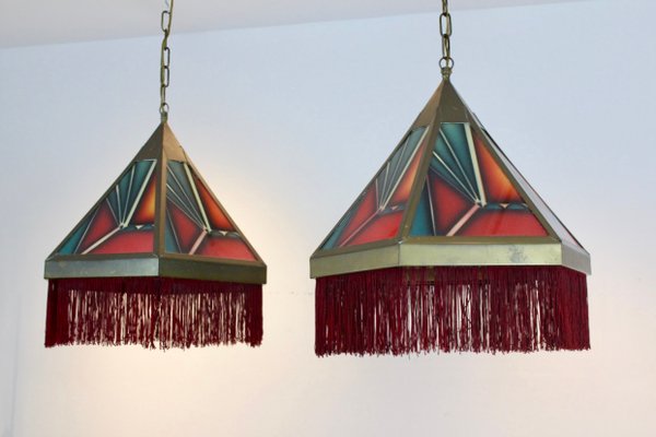 Stained Glass Pendant Lights, 1930s 