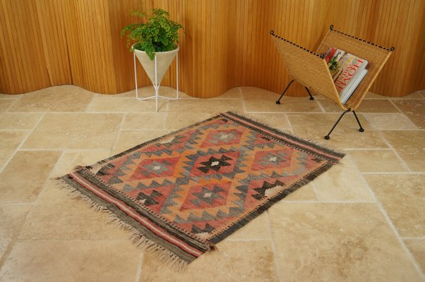 Vintage Handwoven Flat Weave Geometric Kilim Rug 1950s Vintage Handwoven Flat Weave Geometric Kilim Rug 1950s