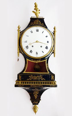 Antique Lacquered Wood Cartel Clock From Neuchatel