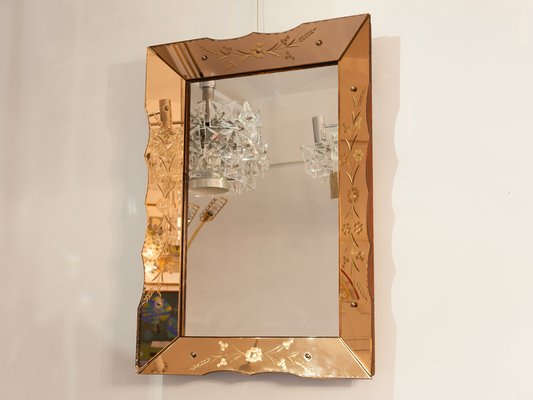 Vintage French Bronze And Clear Glass Etched Mirror