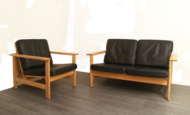 Oak 2 Seat Sofa And Armchair By Søren Holst For Fredericia 1980s Set Of