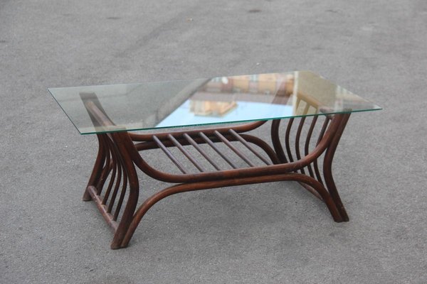 Madam Stoltz Table Basse Ronde Retro Bois Bambou Naturel Verre 21729n