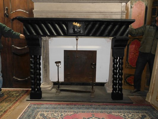 Vintage Lacquered Wood Fireplace Mantel With Gilded King Motif