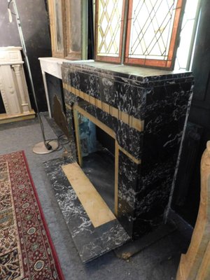 Art Deco Black Portoro Yellow Siena Marble Fireplace Mantel