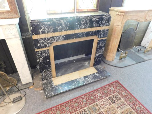 Art Deco Black Portoro Yellow Siena Marble Fireplace Mantel