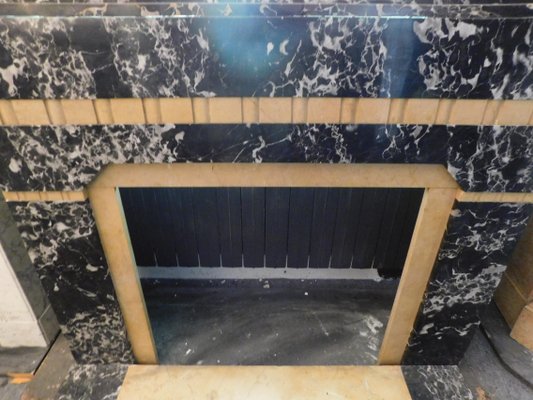 Art Deco Black Portoro Yellow Siena Marble Fireplace Mantel