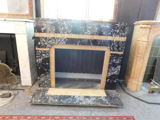 Art Deco Black Portoro Yellow Siena Marble Fireplace Mantel