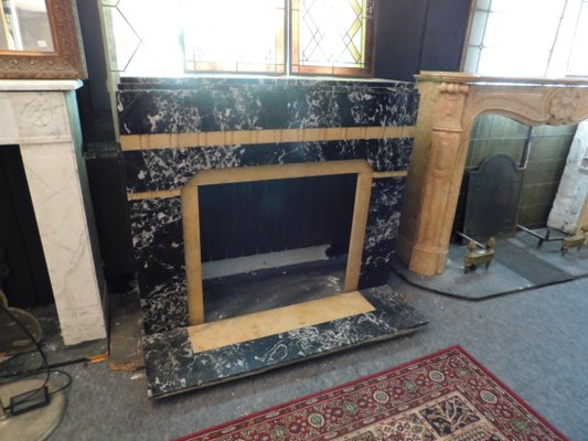 Art Deco Black Portoro Yellow Siena Marble Fireplace Mantel