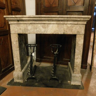 Antique Italian Beige Breccia Marble Fireplace Mantel 1800s For