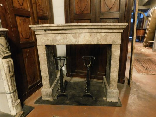 Antique Italian Beige Breccia Marble Fireplace Mantel 1800s For