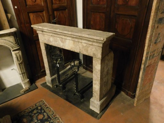 Antique Italian Beige Breccia Marble Fireplace Mantel 1800s For