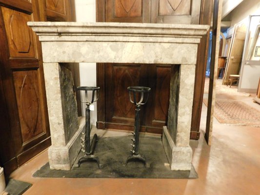 Antique Italian Beige Breccia Marble Fireplace Mantel 1800s For