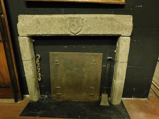 Antique Italian Carved Stone Fireplace With Coat Of Arms 1700s