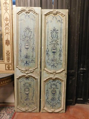 Antique Light Blue Lacquered Double Wooden Doors Set Of 2 For