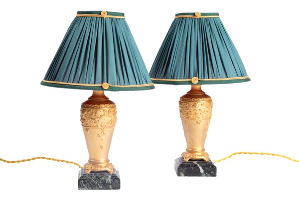 Lampade da tavolo antiche Art Nouveau in bronzo dorato di Paul Louchet, set di 2 Lampade da tavolo antiche Art Nouveau in bronzo dorato di Paul Louchet, set di 2