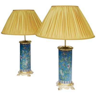 Enamel Gilt Bronze Table Lamps 1900s, Antique Cloisonne Table Lamps