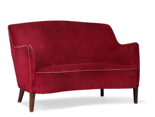 Vintage Red Velvet Sofa 1940s