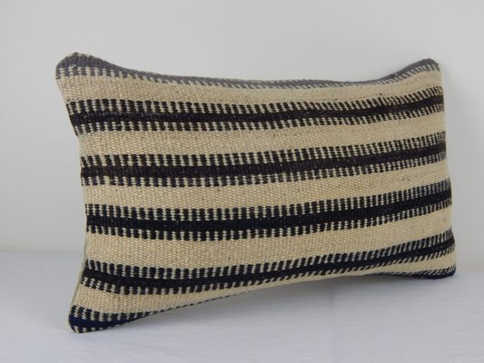 Natural Lumbar Kilim Pillow Cover with Vintage African Mud Cloth Pillow Cover