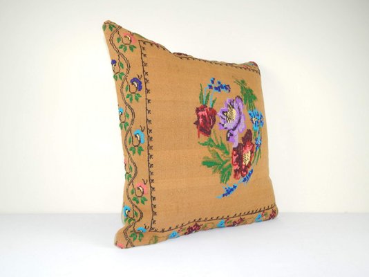 Small Needlepoint Tapestry Aubusson Needlepoint Tapestry Woven Kilim Pillow