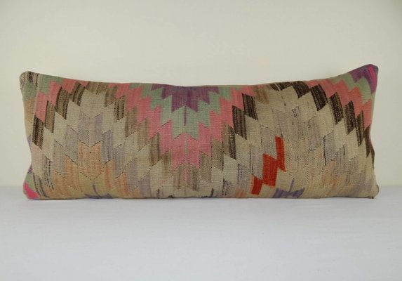 Long Geometric Lumbar Kilim Pillow From Vintage Pillow Store