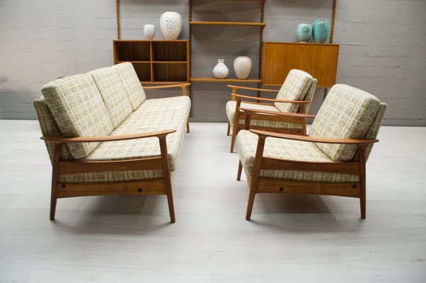 Scandinavian Fabric And Wood Living Room Set 1960s