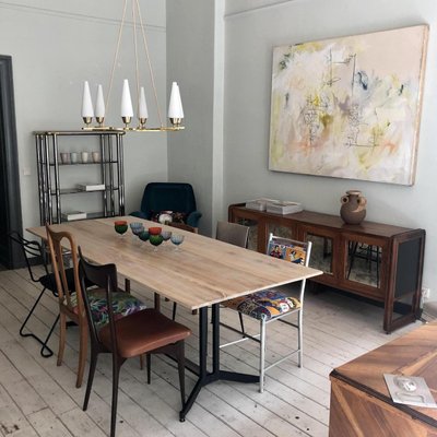 Mid Century Italian Metal and Elm Dining Table 1950s for sale at