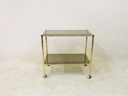 Vintage Hollywood Regency Italian Brass Faux Bamboo Trolley For Vintage Hollywood Regency Italian Brass