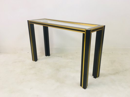 Vintage Italian Brass Black Metal, Black And Brass Console Table