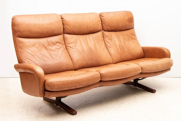 Vintage Swiss Tan Aniline Leather Sofa