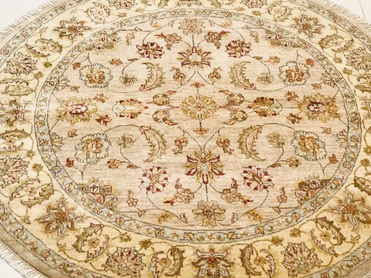 Round Vintage Hand Made Indian Rug, Round Wool Persian Rug