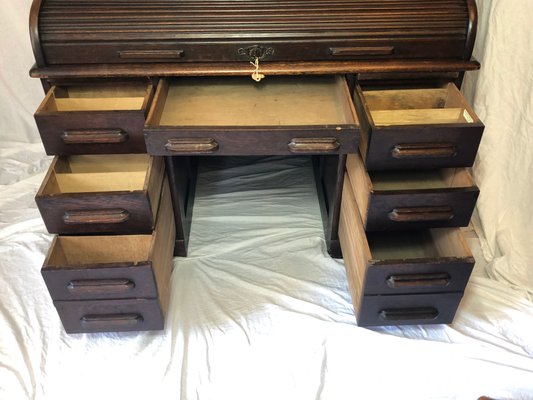 Antique Oak Roll Top Pedestal Desk From Globe Wernicke For Sale At