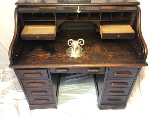 Antique Oak Roll Top Pedestal Desk From Globe Wernicke For Sale At