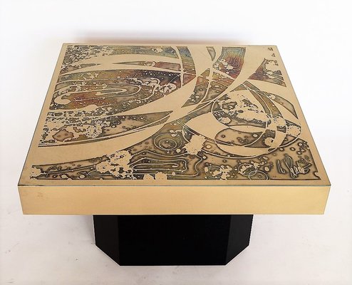 Brutalistischer Couchtisch Mit Geatzter Metallplatte Von Wilfried Redeker 1960er Bei Pamono Kaufen