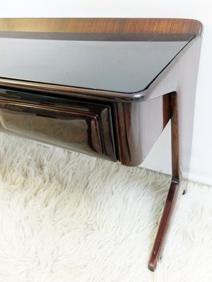 Small Vintage Rosewood Console Table With Black Glass Top From