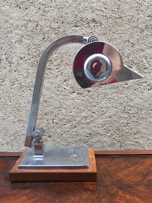 Nickel Plated Brass Table Lamp, Walnut Wood Table Lamp