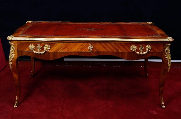 Large Antique Louis Xv Gilt Wood And Leather Writing Desk For