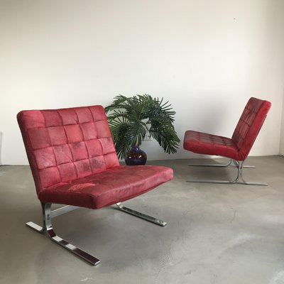Vintage Italian Red Cowhide Easy Chairs 1960s Set Of 2 For Sale