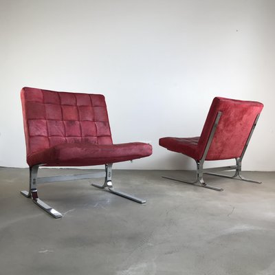 Vintage Italian Red Cowhide Easy Chairs 1960s Set Of 2 For Sale