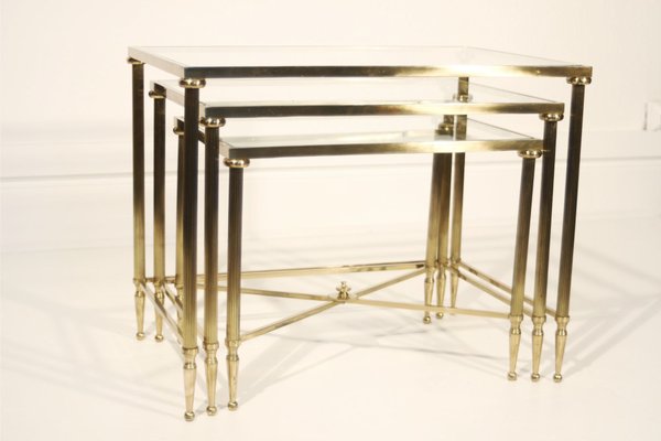 Golden Brass Nesting Tables from Maison Jansen 1950s Set of 3