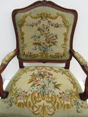 Antique Louis Xv Carved Oak Needlepoint, Vintage Louis Xv Chairs
