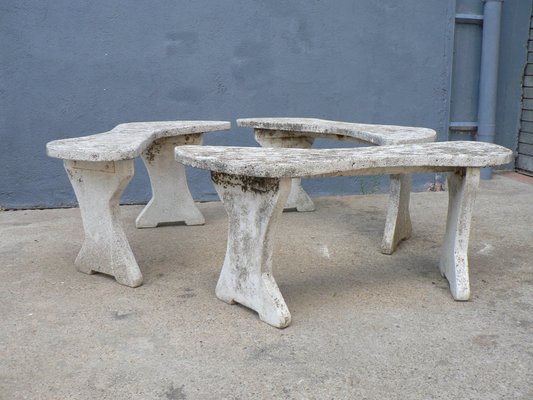 Mid Century Rustic Concrete Garden Benches Set Of 3 For Sale At