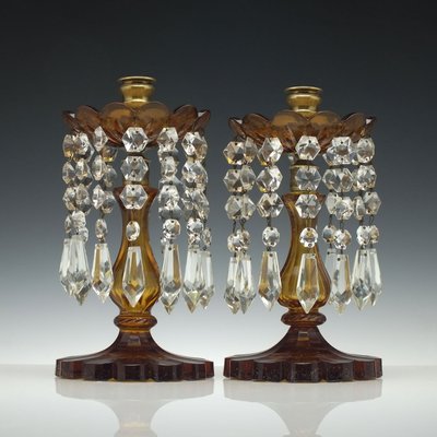 Antique Br And Amber Gl Candleholders Set Of 2 For At Antique Br And Amber Gl