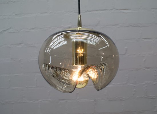 Large German Brass And Smoked Glass Wave Ceiling Lamp By Koch Lowy For Peill Putzler 1960s At Pamono - Extra Large Glass Pendant Ceiling Light