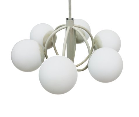 Opaline Glass Sputnik Chandelier from Kaiser Idell Kaiser Leuchten, 1960s Opaline Glass Sputnik Chandelier from Kaiser Idell Kaiser Leuchten, 1960s