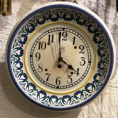 Hand Painted Ceramic Kitchen Clock From Junghans 1920s For Hand Painted Ceramic Kitchen Clock From