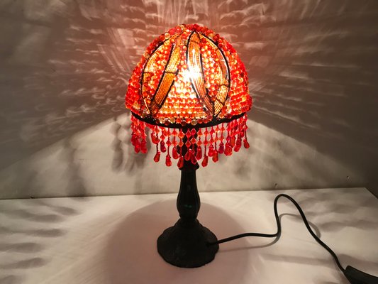 Acrylic Jewel Beaded Table Lamp 1960s, Turquoise Gloria Crystal Beaded Table Lamp