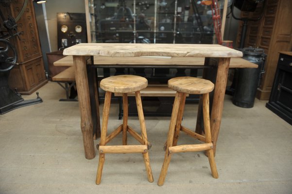 Mid Century French Fir Bar Table 2 Stools 1960s For Sale At Pamono