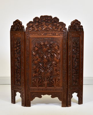 Antique Padouk Folding Fire Screen, 1900s for sale at Pamono